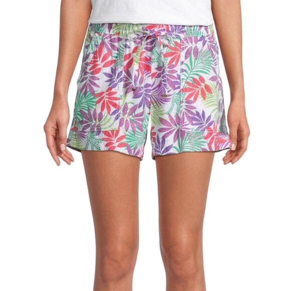 St. John's Bay Women's Short Elastic Mid rise Adjustable Palm trees Green XL New - Picture 1 of 8